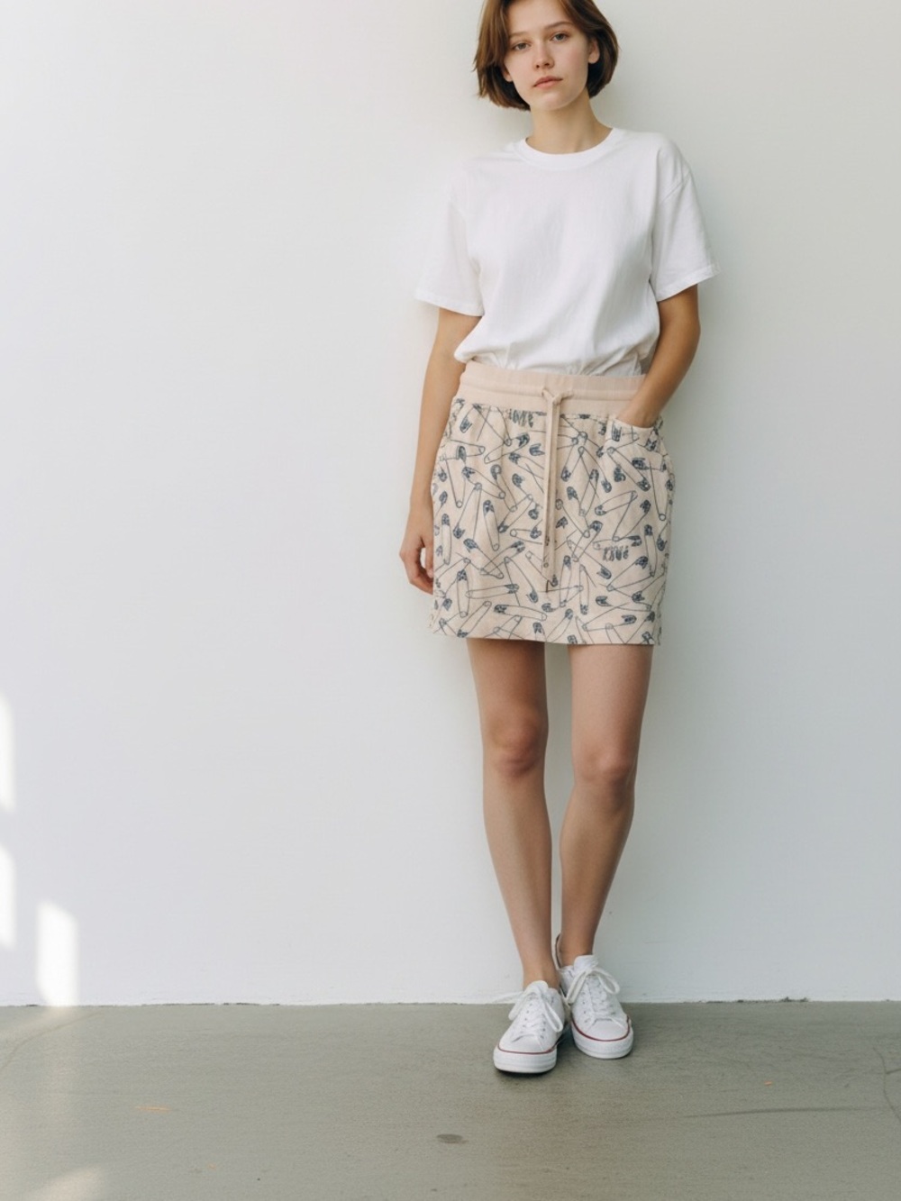 Love Moschino Beige Printed Drawstring Mini Skirt